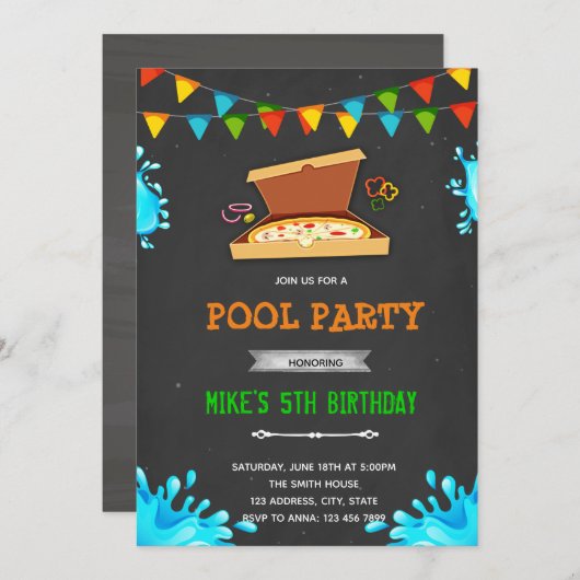 ピザプールパーティーの招待状 招待状 (正面/裏面)