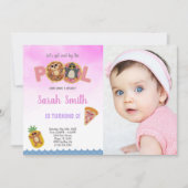 ピザプール誕生日招待状と写真 招待状 (正面)