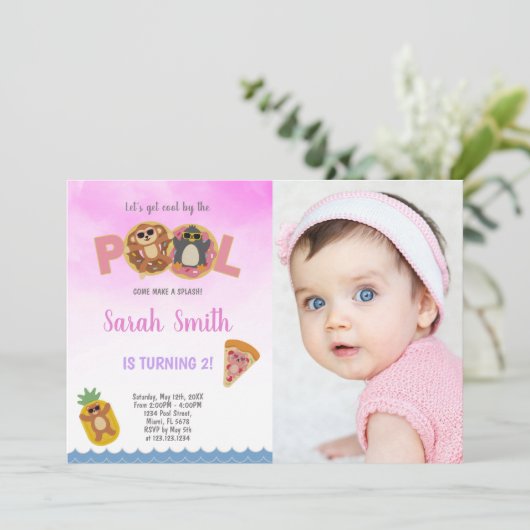 ピザプール誕生日招待状と写真 招待状 (スタンド正面)