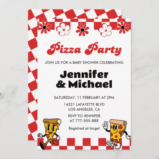 ピザベビーシャワー招待状ピザパーティーおしゃれ 招待状 (正面/裏面)