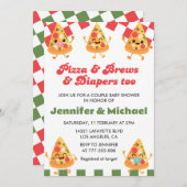 ピザベビーシャワー招待状ピザビールおむつ 招待状 (正面/裏面)