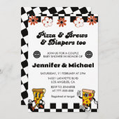 ピザベビーシャワー招待状ピザビールおむつ 招待状 (正面/裏面)