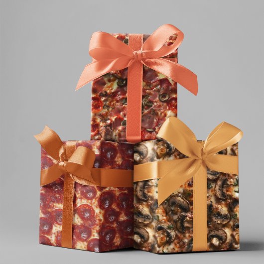 ピザペパローニキノコ肉クローズアップ ラッピングペーパーシート