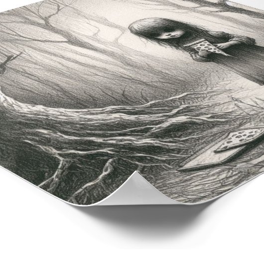 ピザホラー不気味ー怖いイラストレーションの女の子 ポスター (角)