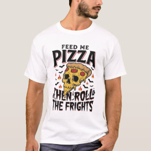 ピザホラーTシャツビンテージ風彫刻映画の夜D Tシャツ