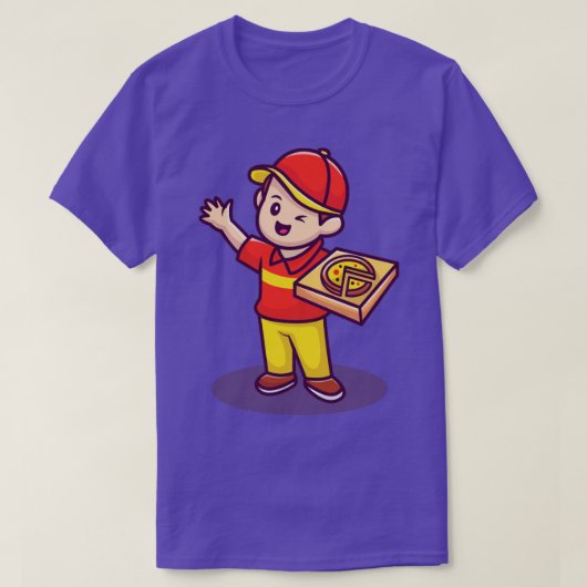 ピザボックス付き宅配業者 Tシャツ (デザイン正面)