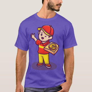 ピザボックス付き宅配業者 Tシャツ