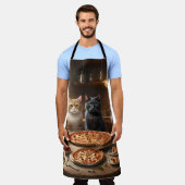 「ピザポーティー猫4匹が穴を掘ってる!」 エプロン (着用した状態)
