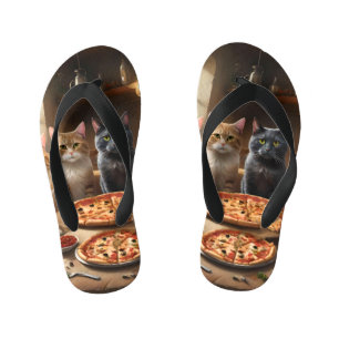「ピザポーティー猫4匹が穴を掘ってる!」 キッズビーチサンダル