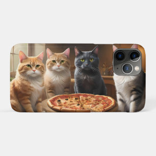 「ピザポーティー猫4匹が穴を掘ってる!」 iPhone 11 PROケース