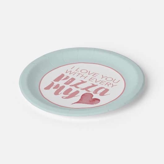 ピザマイモダンハートバレンタインのパーティー ペーパープレート (アングル)