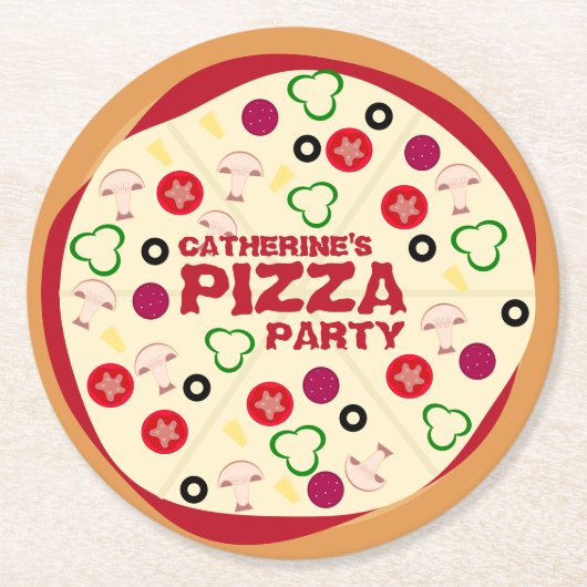ピザモダンパーティー子供の誕生日 ラウンドペーパーコースター (正面)