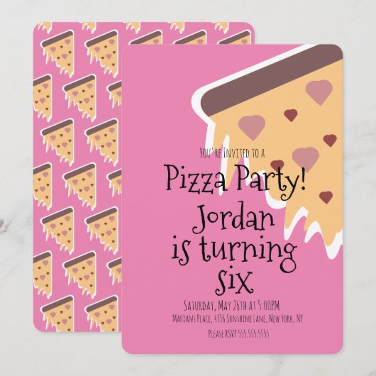 ピザラバー フーディー パーティー チーズ スライス 誕生日 招待状 (正面/裏面)