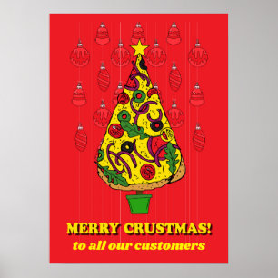 ピザレストランクリスマスカスタマーサンキューサイン ポスター