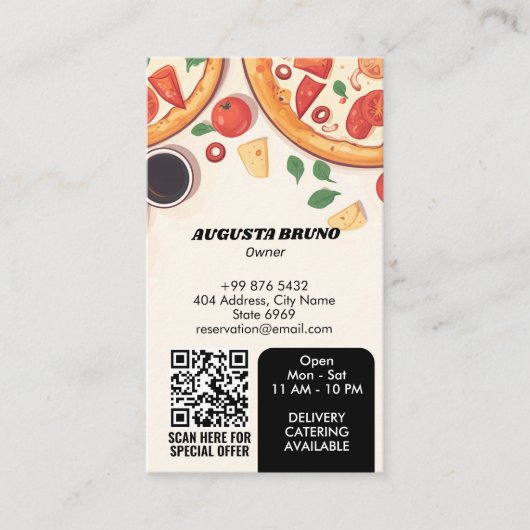 ピザレストランビジネス | ミニマリストスケッチ 名刺 (正面)