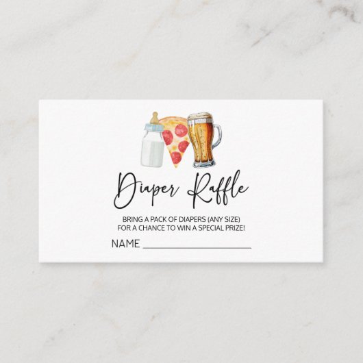 ピザーブルーおむつベビーシャワーおむつラッフル エンクロージャーカード (正面)