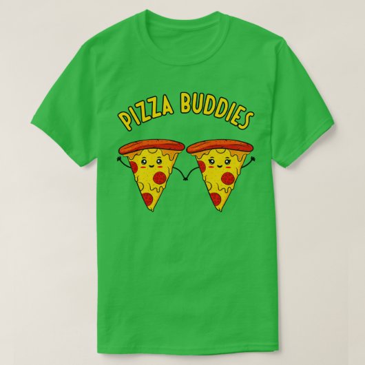 ピザ仲間おもしろいかわいいピザ夫婦 Tシャツ (デザイン正面)