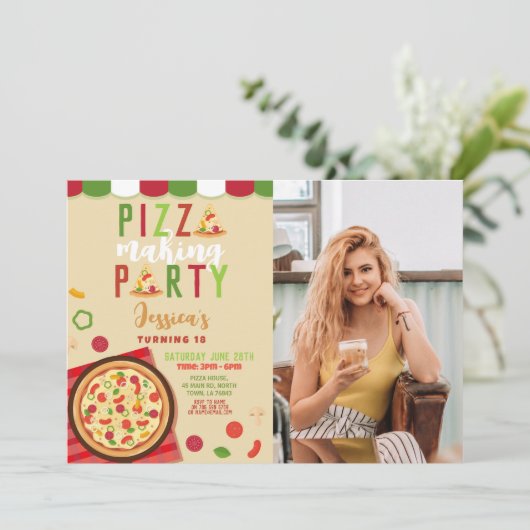 ピザ作りパーティー誕生日パーティーフォト 招待状 (スタンド正面)