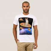 ピザ入り宇宙おもしろいTシャツ猫 Tシャツ (正面フル)