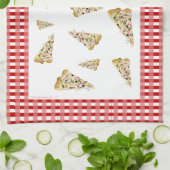 ピザ切れの赤いチェック模様のボーダーふきん キッチンタオル (折り畳み)