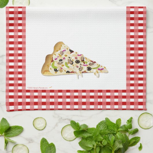 ピザ切れの赤い点検のボーダーふきんの皿タオル キッチンタオル (折り畳み)