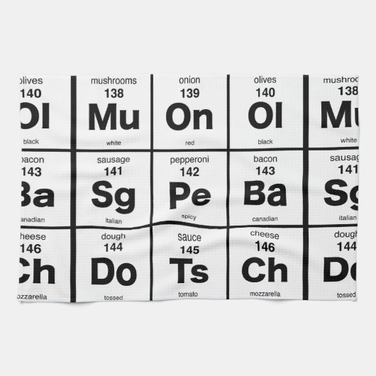 ピザ原料の周期表 キッチンタオル (横)