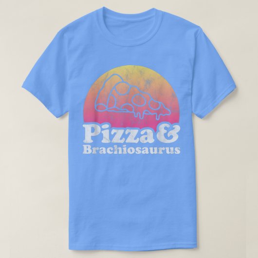 ピザ及びブラチオサウルス又は恐竜 Tシャツ (デザイン正面)
