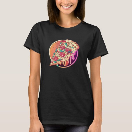 ピザ合成波80sレトロウェーブエステティック tシャツ (正面)