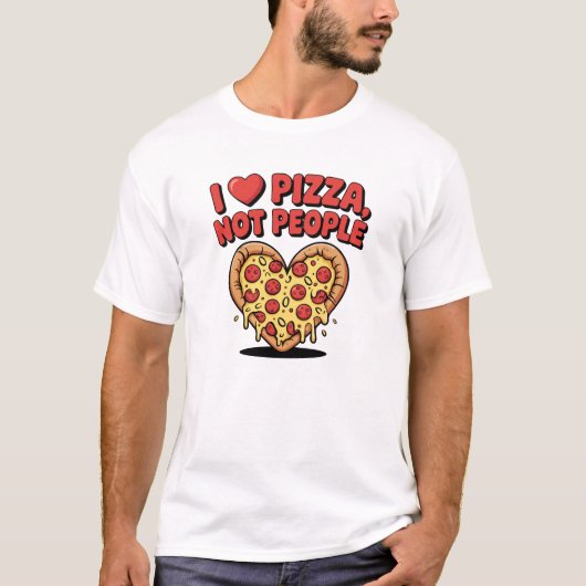 ピザ大好き、人よりピザ Funny Pizza Tシャツ (正面)