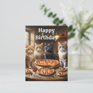ピザ好きな猫たち、誕生日ポストカード ポストカード