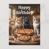 ピザ好きな猫たち、誕生日ポストカード ポストカード (正面)