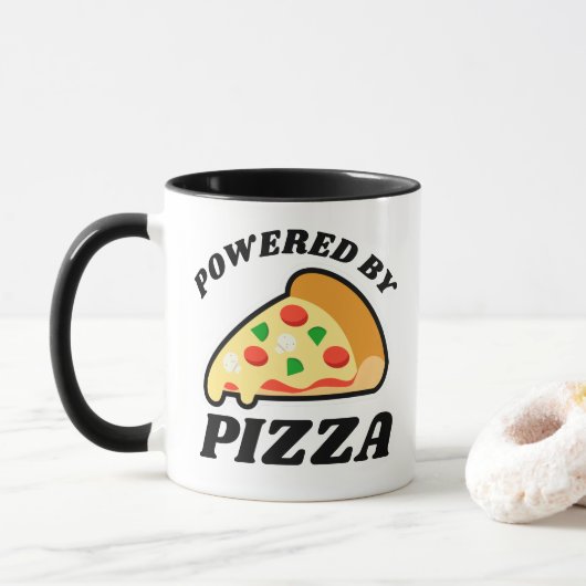 ピザ好きの人の「Powered by Pizza」 マグカップ (ドーナツ)