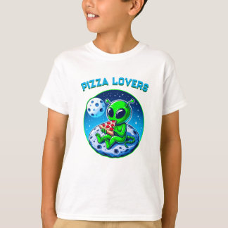 ピザ好きの宇宙人が月でお食事 | 楽しい宇宙デザイン Tシャツ