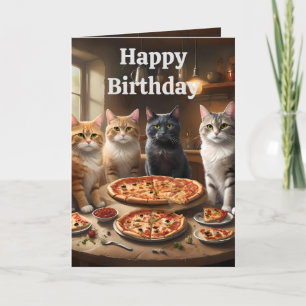 ピザ好きの猫たち誕生日カード カード