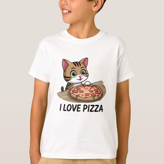 ピザ好きの猫 Tシャツ (正面)