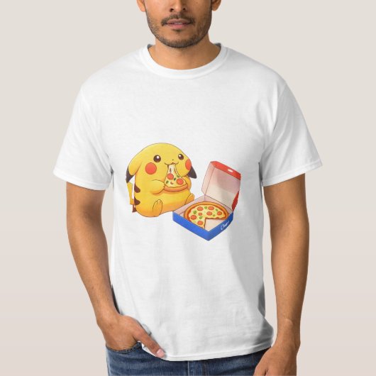 ピザ好きピカチュウ (ポケモン) Tシャツ (正面)