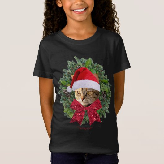 ピザ子猫ワールドかわいいトビー猫クリスマスキッテン Tシャツ (正面)