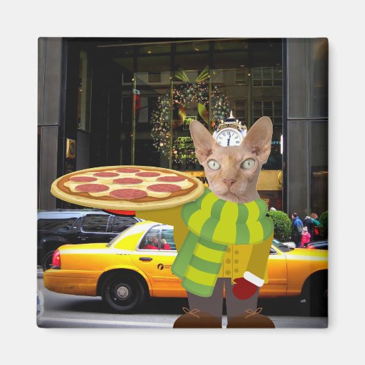 ピザ宅配猫NYC磁石 マグネット (正面)