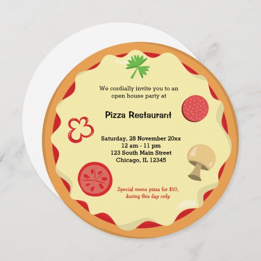 ピザ専門店 招待状 (正面/裏面)