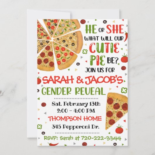 ピザ性別リビール招待状、性別リビール 招待状 (正面)