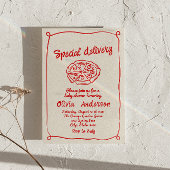 ピザ手引き特殊配送おもしろいベビーシャワー 招待状