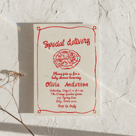 ピザ手引き特殊配送おもしろいベビーシャワー 招待状
