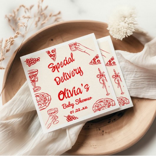 ピザ手引き特殊配送赤ちゃんシャワー スタンダードカクテルナプキン