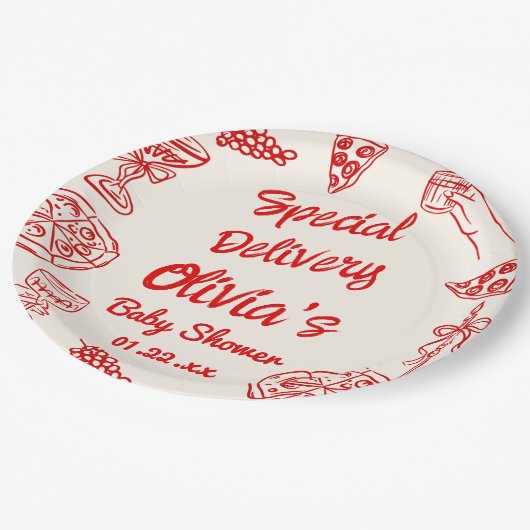 ピザ手引き特殊配送赤ちゃんシャワー ペーパープレート (アングル)