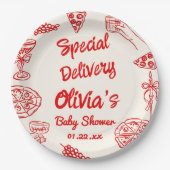 ピザ手引き特殊配送赤ちゃんシャワー ペーパープレート (正面)