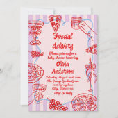 ピザ手引き特殊配送赤ちゃんシャワー 招待状 (正面)