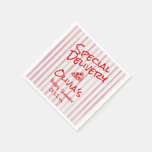 ピザ手引き赤い特別配送シャワー スタンダードカクテルナプキン (角)