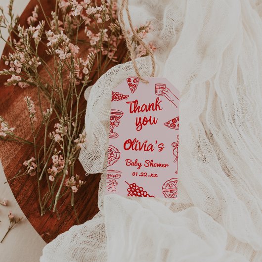 ピザ手引き赤い特別配送ベビーシャワー ギフトタグ