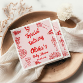 ピザ手引き赤い特別配送ベビーシャワー スタンダードカクテルナプキン