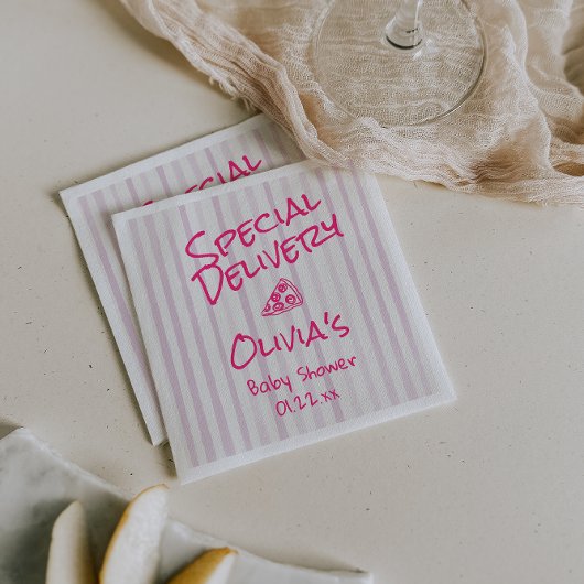 ピザ手描きピンクスペシャルデリバリベビーシャワー スタンダードカクテルナプキン